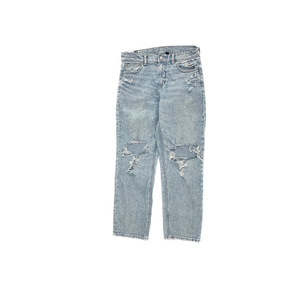 American Eagle Super High Rise Ankle Straight Distressed Women size 6 Blue Jeans